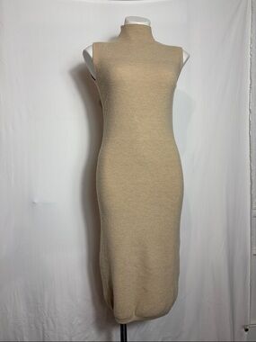 Unbranded/Source Unknown Sleeveless Mock Neck Midi Dress in Beige